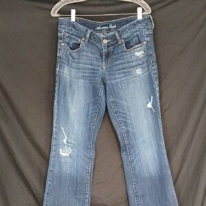American Eagle Outfitters Distressed Bootcut Women's Blue Jeans Sz 8